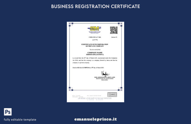 certificato di costituzione della Malesia in stile verificato di una società pri